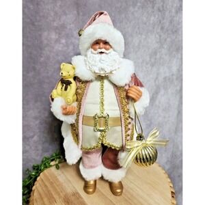 Pink Shabby Chic Santa Claus Doll Figurine‎ Statue Tabletop 11" Christmas NEW
